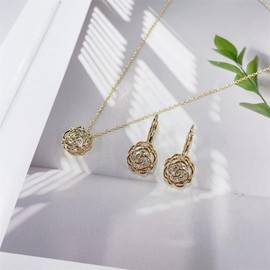 Rose Flower Jewelry Sets for Women Dainty Blooming Filigree Flower Austrian Crystal Choker Necklace Earring Set for Wedding Valentine Fashion Jewelry for Brides Bridesmai, Small, Copper Crystal Cubic