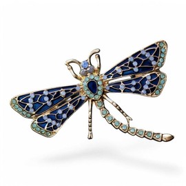 Polka Dot Dragonfly Rhinestone Enamel Aqua Blue Retro Vintage Inspired Brooch Rhinestone Brooch Pin For Women