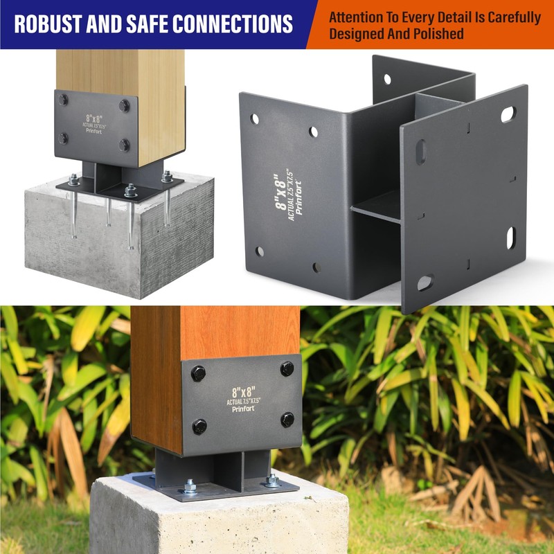 Stainless Steel 8"x8"(Actual 7.5"x7.5") Post Base Bracket Concrete, Dry Set