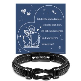 YELUWA I Love You Gifts for Men, Leather Bracelet Men's Gift Husband Christmas Gift for Boyfriend Valentine's Day Anniversary Gift for Him Wedding Anniversary Gifts for Men Partner, Stainless Steel,