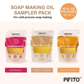 Pifito Soap Making Oils Sampler - Sweet Almond Oil, Grapeseed Oil, Apricot Kernel Oil (16 oz each) │ 100% Pure and Natural Carrier Oil for Essential Oils, Skin Care, Hair and Body Oil