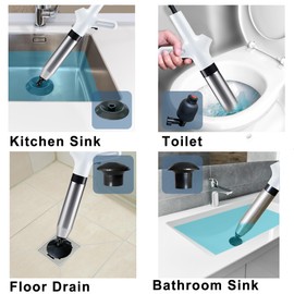 HimaPro High Pressure Toilet Plunger Air Drain Blaster Kit White Handle- Unclog Toilets, Kitchen Sinks, Shower Drains, and Pipes with Ease - Bonus Drain Snake Included