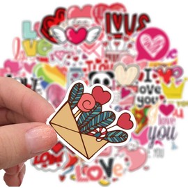 Unbranded 50Pcs Heart Stickers, I Love You Stickers Pack, Valentine's Day Waterproof Vinyl