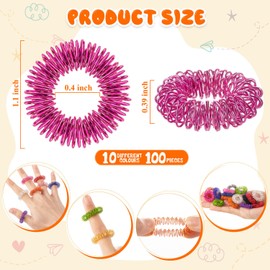 KVCSYAW 100 PCS Spiky Sensory Finger Rings, Acupressure Finger Massage Ring, 10 Colors Silent Stress Reducer and Massager for Teens, Adults, Silent Stress Reducer and Massager