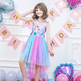 Girls Dress Multicolor Rainbow Mermaid Tail Princess Birthday Party Age 7 Years