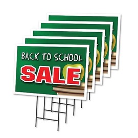 BACK TO SCHOOL SALE 5 Pack Of 12" x 16" Yard Sign & Stake outdoor plastic window | Advertise Your Business | Stake Included Image On Both Sides | Made in The USA