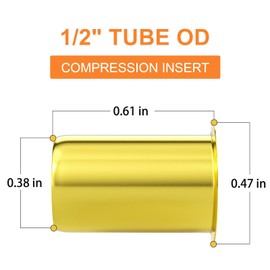 GASHER 100PCS Brass Compression Fitting, Brass Compression Insert Tube Support 1/2" Tube OD