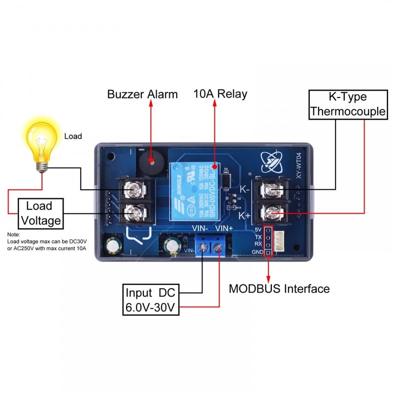 K-Type Thermocouple Controller, XY-WT04 DC 6-30V High Temperature Digital Thermostat,
