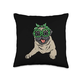 St Patricks Day Pillows Men Women Boys Girls Kids Pug Polka Headband Shamrock Glasses St Patricks Day Dog Gift Throw Pillow, 16x16, Multicolor