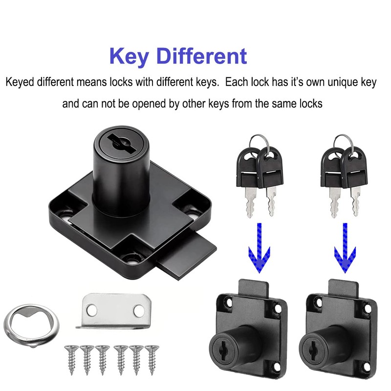 Litensh Cam Lock 22mm, Cabinet Lock with Key Different, Mailbox