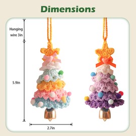 2Pcs Hand Knitted Christmas Tree Ornament in Gradient Colors, Multi-Layered Crochet Design with Gold Bells and Star Top, Home Office Decoration, Car Ornaments.5.9x2.7 Inches