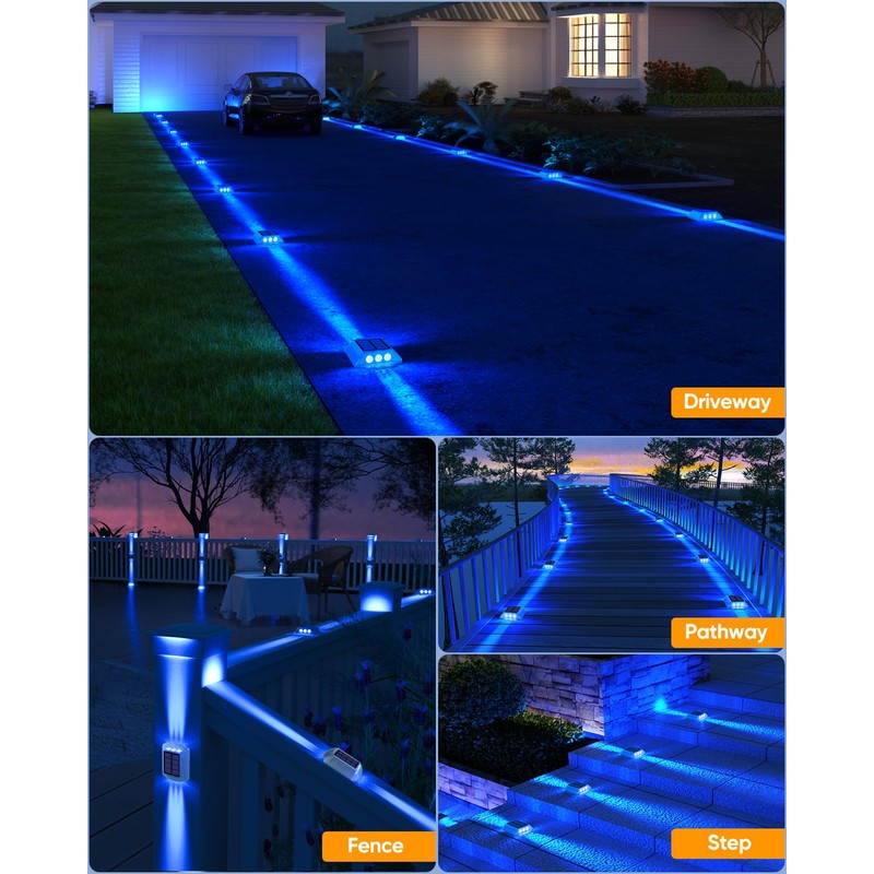 DetarZinLED Solar Driveway Lights Outdoor, 4 Pack IP68 Waterproof Dock