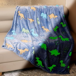 Wajade Dinosaurs Gifts for boys Glow in Dark Blanket Kid Birthday Gifts Easter Decor for Boys Fleece Blanket for Kids Age 1 2 3 4 5 6 7 8 9 10 11 12 Years Old (Dinosaurs02 130 * 150 CM)