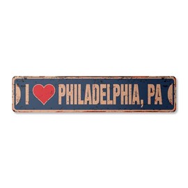 I Love Philadelphia Pennsylvania Vintage Aluminum Street Sign pa City State us Wall Road décor Rustic Metal tin Gift | Indoor/Outdoor | 18" Wide