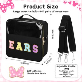 Letter Bow Mouse Ears Travel Case, Park Ears Headband Holder Hair Accessories Organizer Bag for Girls Women Kids Adults, Large Makeup Bag Snack Bags with Zipper for Travel Picnic (Black)