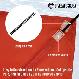 Boat Diver Down Dive Flag - 20" x 24" legal size flag with collapsible stiffening pole, reinforced grommets and carry bag for scuba diving, spearfishing, snorkeling, freediving and boating