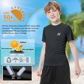 MEETWEE Jungen Rash Guard Kurzarm Kinder Badeshirt UV Schutz UPF 50 + Schwimmshirt Schnelltrocknend