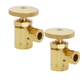 Westbrass D103-2-01 Round Handle Angle Stop Shut Off Valve, 1/2" IPS Inlet with 3/8" Compression Outlet, PVD Polished Brass (2-Pack)