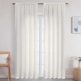 Cortinas extralargas de color marfil para recámara, sala de estar, 108 pulgadas de largo, juego de 2 paneles, filtrado de luz, lino sintético texturiz