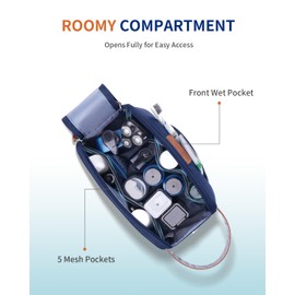 ECOHUB Reise Kulturbeutel für Herren, Wasserdicht Kulturtasche mit Groß Fach & Nassfach, PET-Recycelte Waschtasche mit Doppelter Reißverschlussöffnung, Kosmetiktasche für Männer(Dunkelblau)