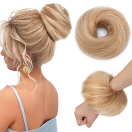 TESS Real Human Hair Bun Elastic Easy Scrunchies Hairpiece Updo Ponytail Extensions Hair Accessories for Women UK #18P613 Ash Blonde & Bleach Blonde