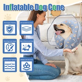 Inflatable Dog Cone Collar After Surgery, Large Dog Neck Donut Collar with Preventive Shield, Adjustable Anti-Licking Washable Pet Puppy Cone Collar for Small Medium Large Dogs & Cats (Gray, M)