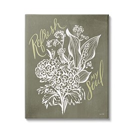 Stupell Industries Refresh My Soul Botanical Flower Leaf Sprouts Stencil, Design by House Fenway