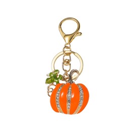 KONPJE Pumpkin Bag Charm for Men Women Gold Thanksgiving Rhinestone Keychain Pumpkins Butterfly Purse Charm House Maple Leaf Lobster (Pumpkin)