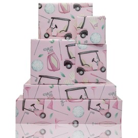 Vnaaem Golf Wrapping Paper 6 Pc Pink Golf Gift Wrap Folded Flat for Girls Boys Birthday Baby Shower Party Holiday 19.6 X27.8Inch