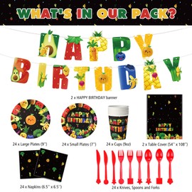 Zhehao 172 PCS Dancing Fruit Party Decorations Include Fruit Birthday Tableware Set Fruit Theme Banner Summer Fruit Party Tablecloths for Dancing Fruit 1st Birthday Baby Shower Party Supplies Decor