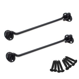 BuxiuGK 2 Piece Cabin Hook Eye Door Latch Stainless Steel 8 Inch/200mm with 8 Mounting Screws for Shed Doors Cabinet Doors - Black