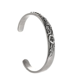 NIGHTCRUZ Vintage Repousse Flower Bangle, Flower Blossom Cuff Bracelet Stainless Steel, Boho Jewelry for Women