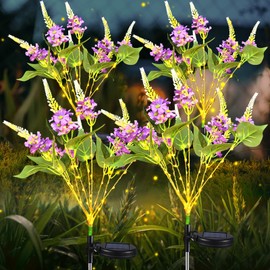 Neporal Solar Flowers Outdoor Waterproof Purple, 4PK 8-Stem Lilac Garden Solar Lights Decorative, 2 Lighting Modes, Solar Powered Garden Decor, Solar Yard Decor