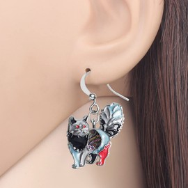 DALANE Enamel Alloy Cartoon Chubby Cat Earrings Kitten Dangle Pets Jewelry for Women Girls Kids Party Favors (Black)