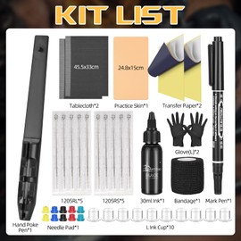 BAMTTOO Hank Poke Tattoo Kit Beginner Hand Home Tattoo Supply Kits Ink Needles Practice Skin Complete Set Stick DIY Tattoo Poke Pen Set Tattoo Supply