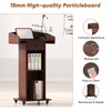 Portable Podium Stand with Metal Wheels, Rolling Podium with Drawer