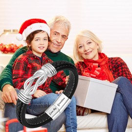 Coolvy To My Grandson Bracelet from Grandma Grandpa Infinity Leather Bracelets for Boy Men Grandmother and Grandson Forever Linked Together Bracelet Christmas Birthday Graduation Gift