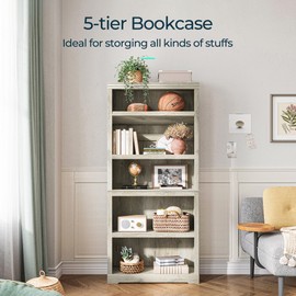 LINSY HOME 5-Shelf Bookcase, Bookshelves Floor Standing Display Storage Shelves 68 in Tall Bookcase Home Decor Furniture for Home Office, Living Room, Bed Room - Light Brown