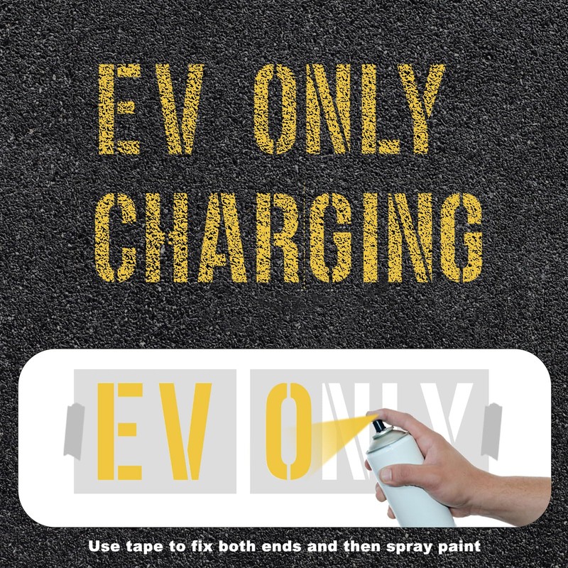 6pcs EV CHARGING ONLY Pavement Stencil, 4 inches Electric Vehicle
