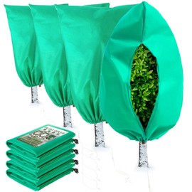 Homimp Plant Covers Freeze Protection, 4 Pack Frost Covers with Zipper Drawstring (23.6" x 31.5") Plant Protection Cover Bags for Outdoor Winter Frost Cold Weather Shrubs Trees Jacket Covers(Green)