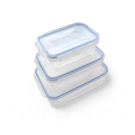 Ecoplast Set of 3 Clear Containers, Stackable and Airtight, Ideal for Food Storage and Preservation with Maximum Protection. With a capacity of 0.5L, 1L, 1.5
