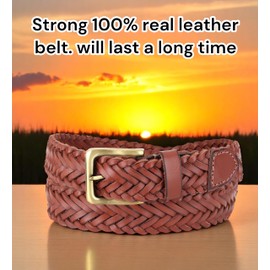 F&L CLASSIC Leather Braided Belts for Men - Mens Casual Woven Leather Belt for Dress Pants,tan,bra120,Size 32