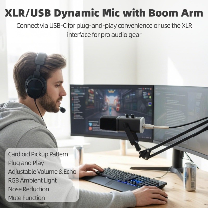 OMISTAR Dynamic Streaming USB Microphone for PC, Wireless Gaming Microphone