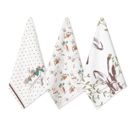 Folkulture Easter Kitchen Towels with Hanging Loop, Set of 3, 100% Cotton Dish Towels for Drying Dishes, Tea Towels or Decorative Kitchen Hand Towels for Easter Décorations (Easter Bunny)