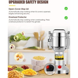 CGOLDENWALL Safety Upgraded Electric Grain Grinder Mill High-speed Dry Spice Herb Mill Grinding Machine with 1500W Commercial Motor Overload Protection CE 110V (300g Hand-held Type)