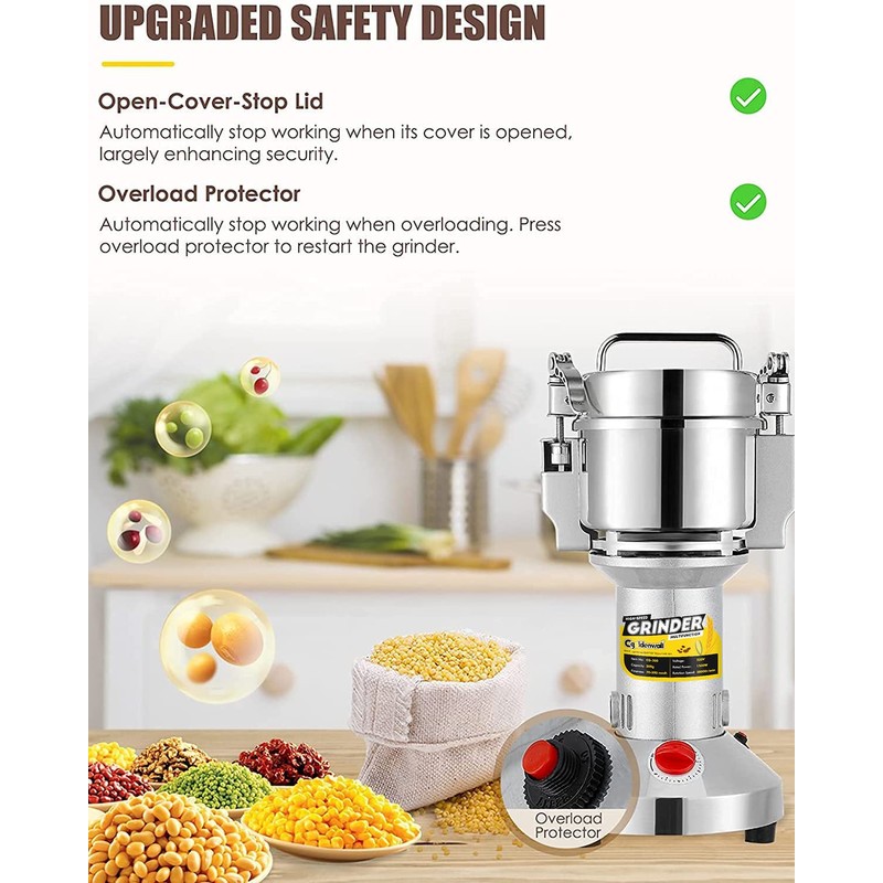 CGOLDENWALL Safety Upgraded Electric Grain Grinder Mill High-speed Dry Spice
