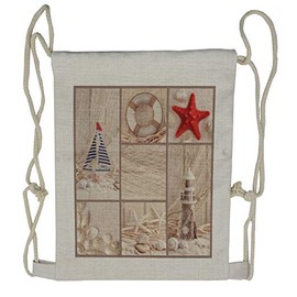 Lunarable Nautical Drawstring Backpack, Marine Sail Boat Collage, Sackpack Bag