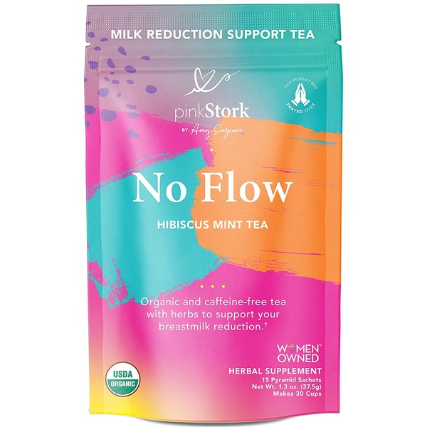 Pink Stork No Flow Tea: Hibiscus Mint, Organic Sage Tea, USDA Organic, Naturally Reduce Breast Milk Production + Supply, Women-Owned, 30 Cups