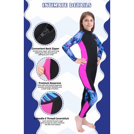 Yikayin Kids Wetsuit Full Length, 2.5MM Teens Diving Swimming Suit Back Zipper, Boys Girls Neoprene Wetsuit for Swimming Diving Snorkeling Surfing SUP - Purple Teens M