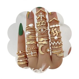 MLLISDGGET Non-Tarnish Gold Rings for Women, 14K Gold Plated Dainty Twisted Criss-Cross Rings, Trendy Adjustable Stackable Set,Thumb and Pinky Knuckle Jewelry, knuckle rings for women.